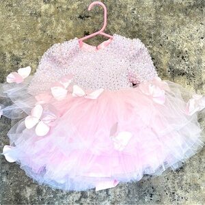 Baby Girl Puffy Butterfly Pearls Beautiful Dress